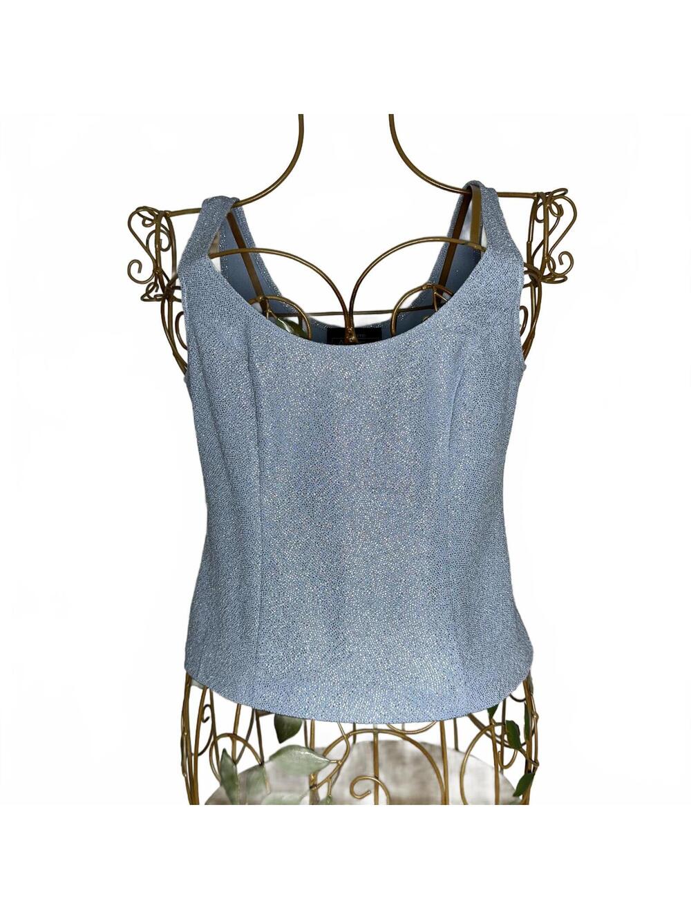 Alex Evenings Petite Ice Blue Shimmer 2 Piece Evening Set Tank & Open Cardigan - Picture 5 of 7